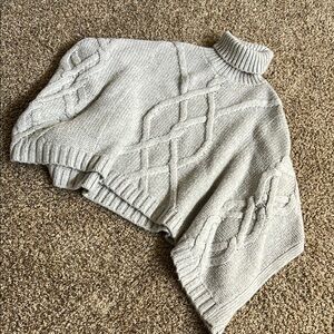 Chunky Gray Cowl Neck Sweater with Cable Knit